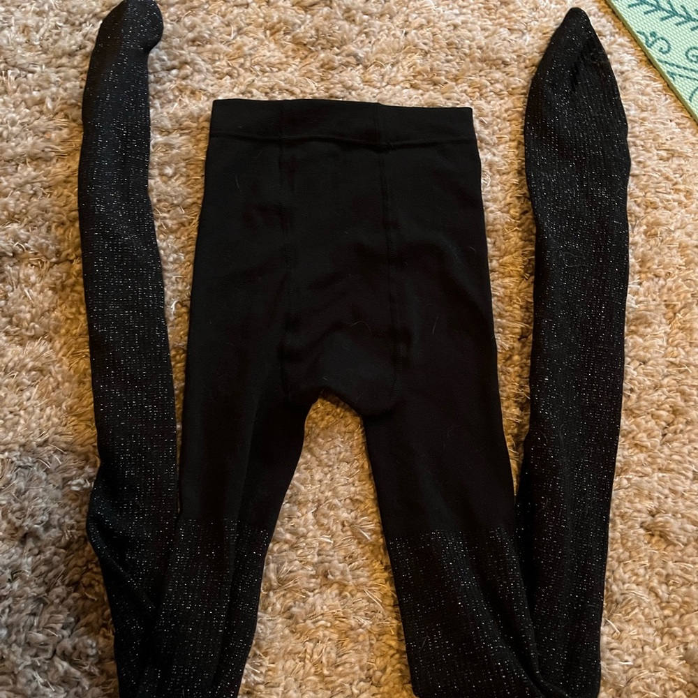 Fleece lined glittery textured tights black size medium NWOT